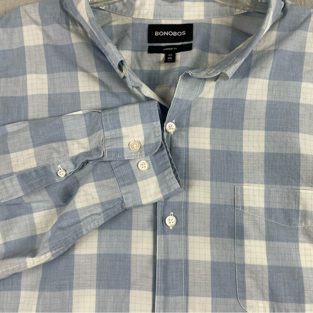 Men's Bonobos Prominent Fit‎ Blue-White Plaid Long Sleeve 4XL-Long 0060